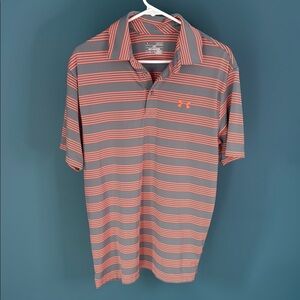 Under Armour Men's Polo in Gray and Coral Stripes